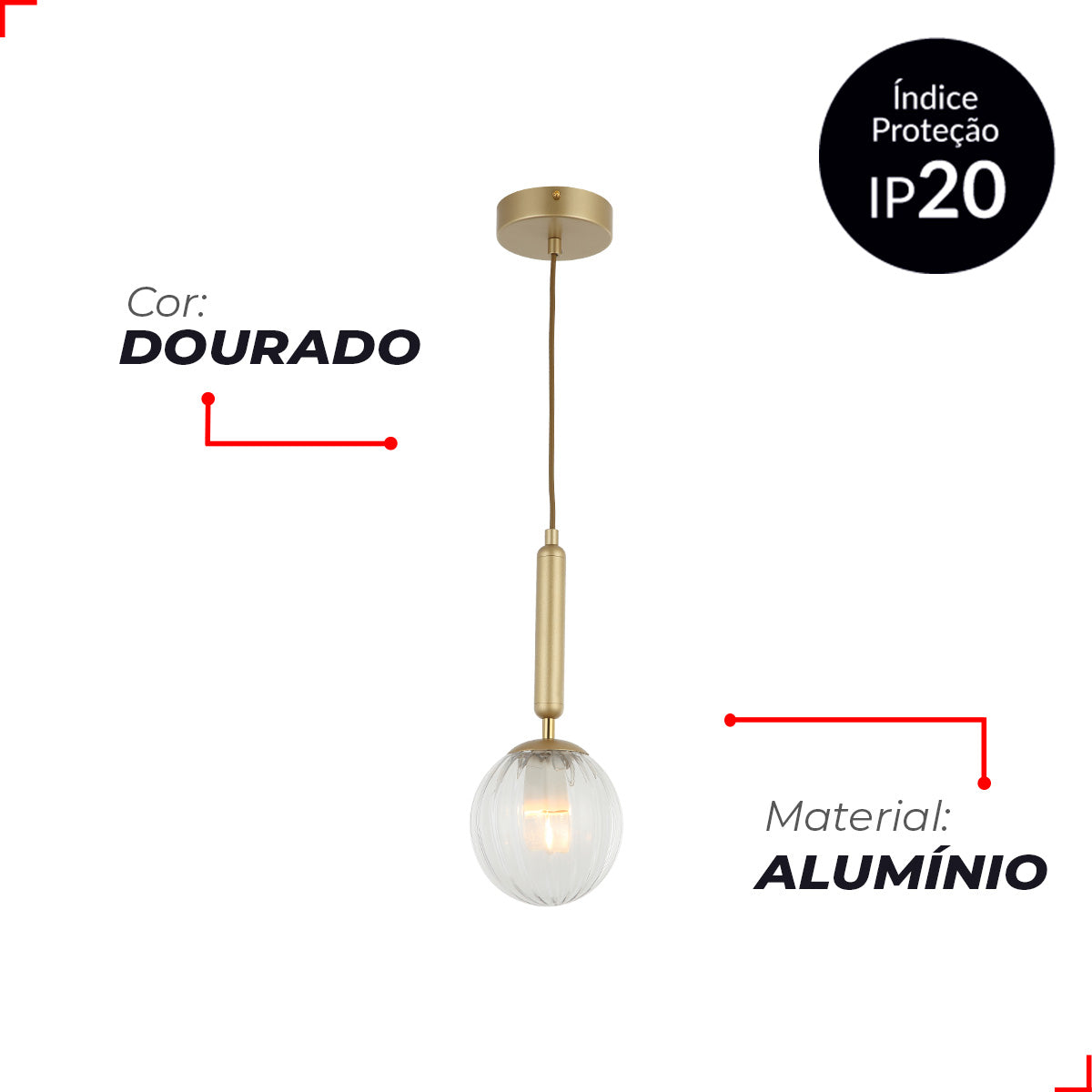 Pendente Led Bruna E27 Bivolt Dourado Avant