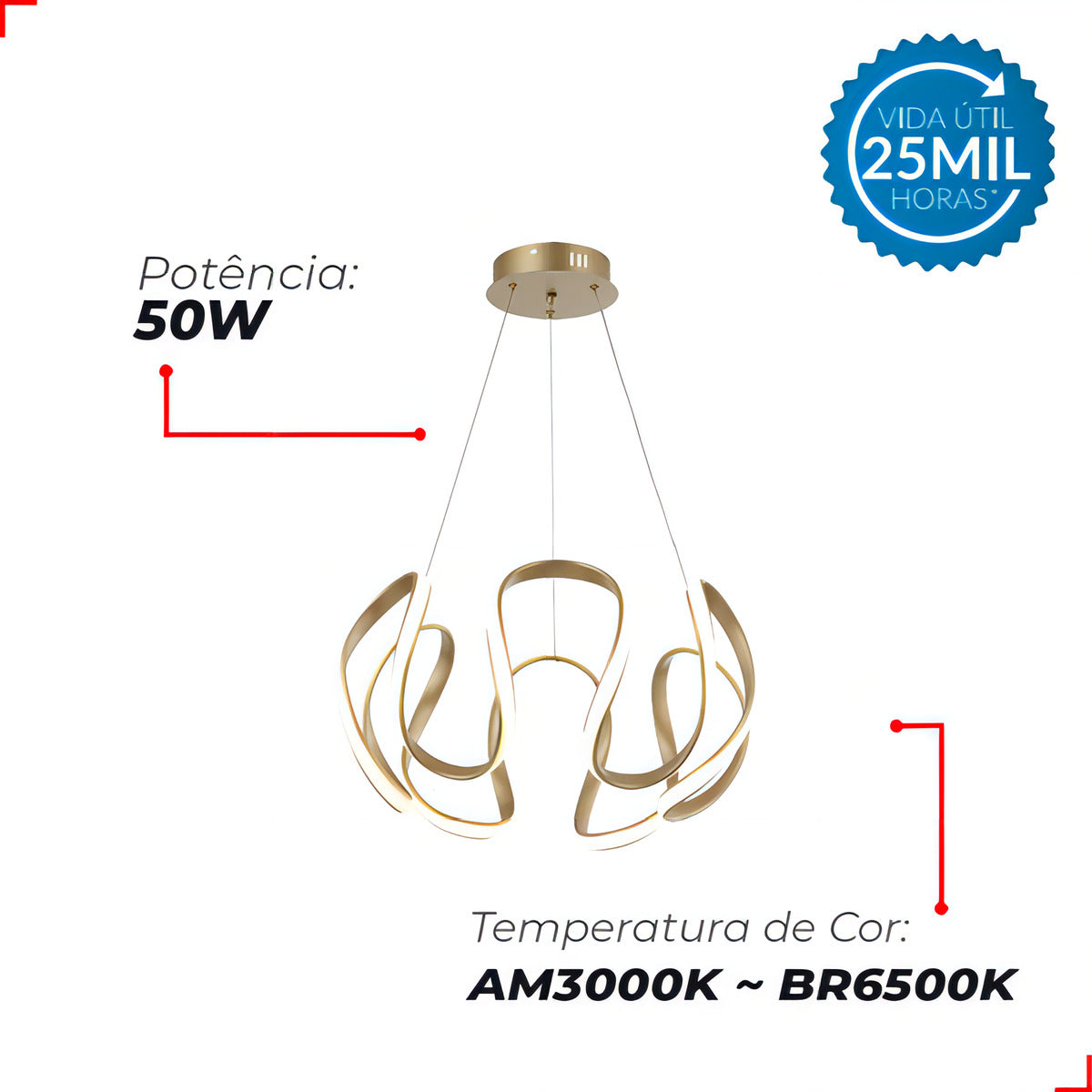 Pendente Led Mariana 60w 3000k/6500k IP20 Bivolt Dourado Avant
