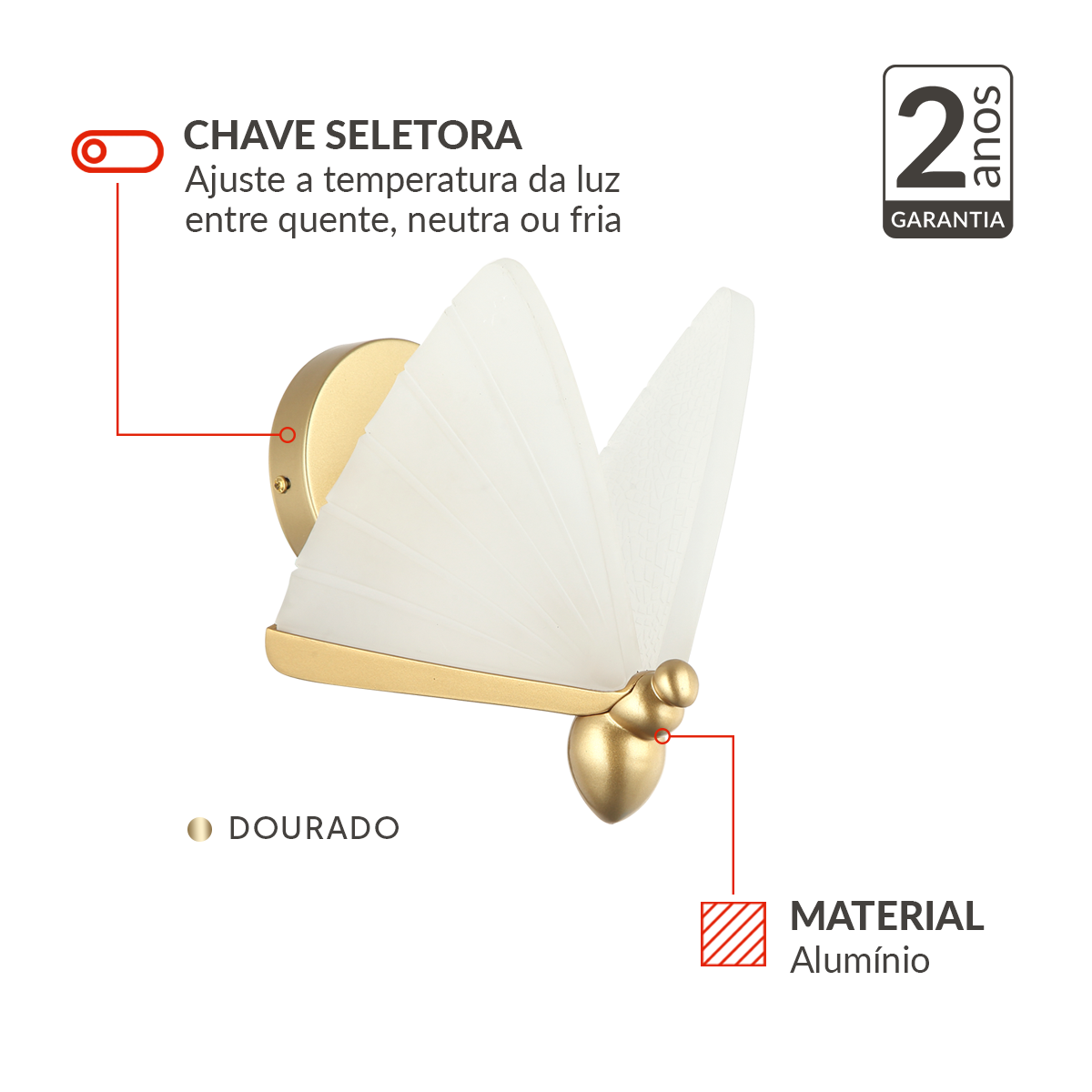 Arandela Led Rubia 6w 6500k 110v/220v Dourado Avant