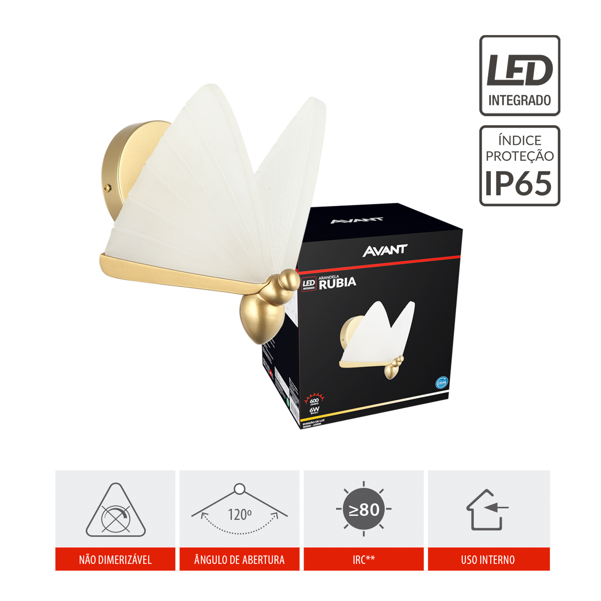 Arandela Led Rubia 6w 6500k 110v/220v Dourado Avant