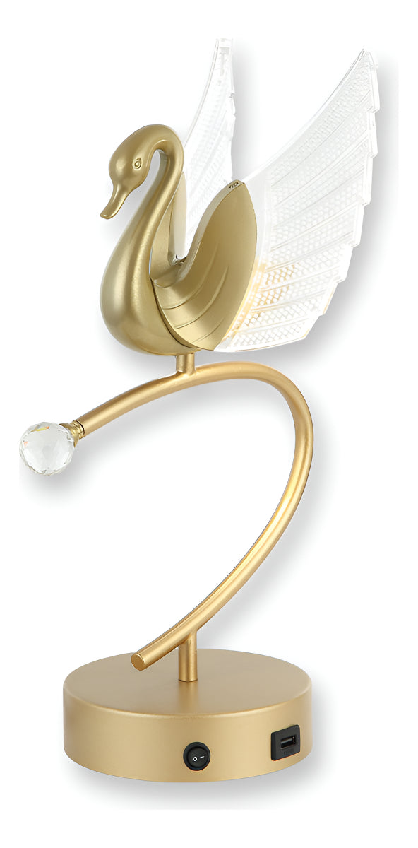 Luminária De Mesa Cisne Led 4w Avant Bivolt | Abajur Dourado Para Quarto, Sala Ou Escritório Branco 5v