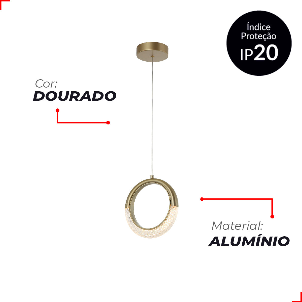 Pendente Led Monica 5w 3000K/6500K IP20 Bivolt Dourado Avant