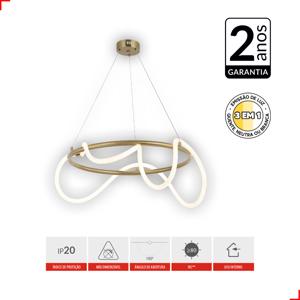 Pendente Led Valentina 60w 3000k/6500k IP20 Bivolt Dourado Avant