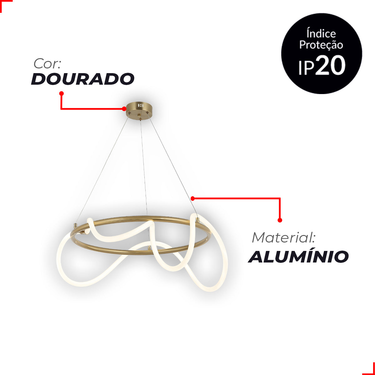 Pendente Led Valentina 80w 3000k/6500k IP20 Bivolt Dourado Avant