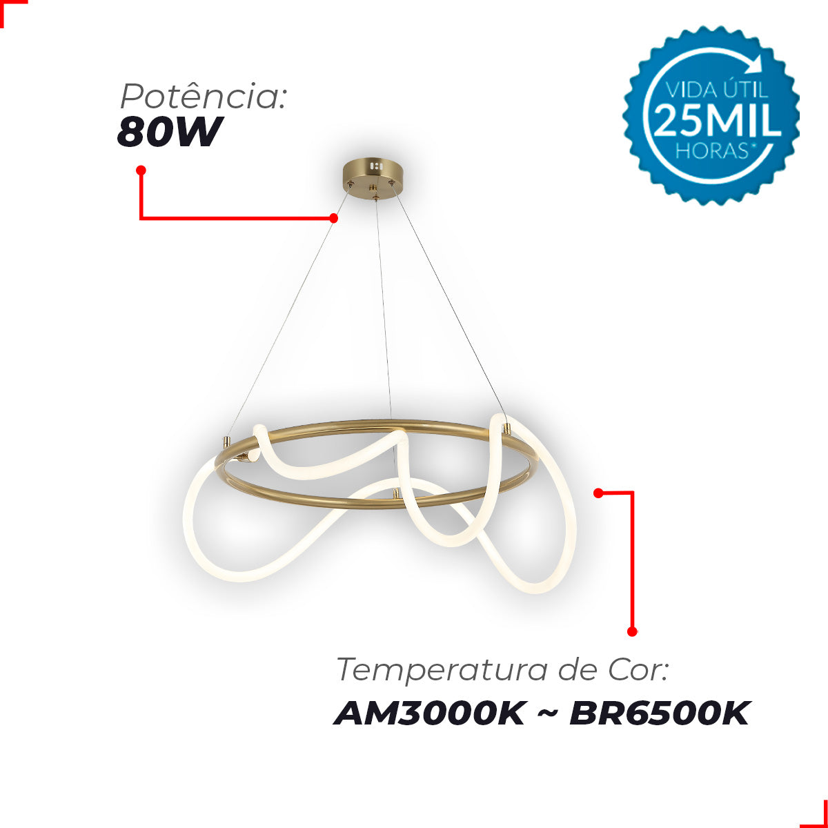 Pendente Led Valentina 80w 3000k/6500k IP20 Bivolt Dourado Avant