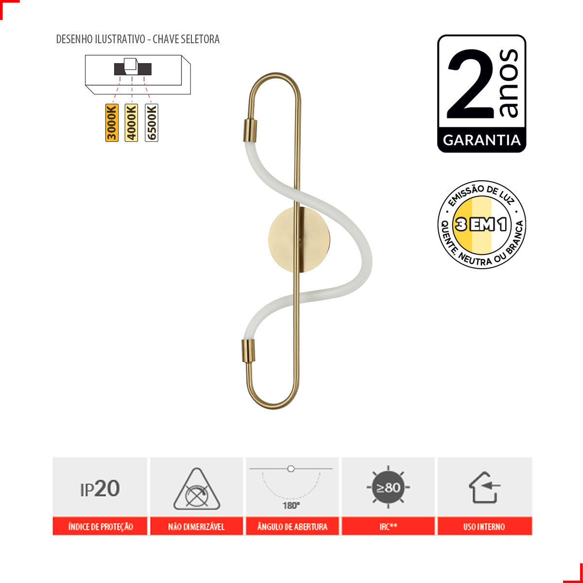 Arandela Led Marina 15w 3000k/6500k IP20 Bivolt Dourado Alut