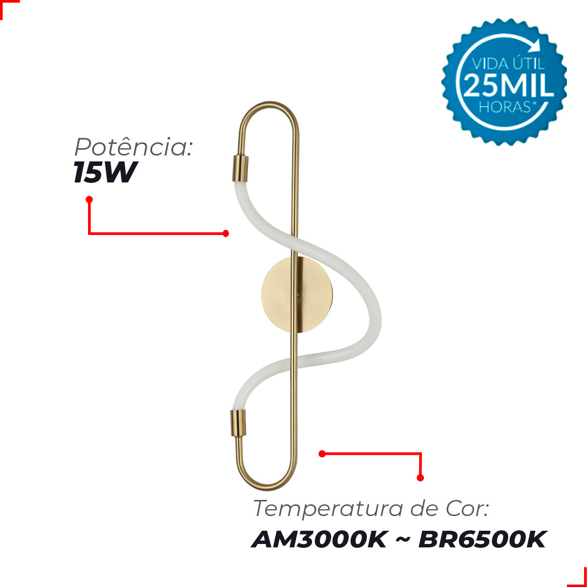 Arandela Led Marina 15w 3000k/6500k IP20 Bivolt Dourado Alut