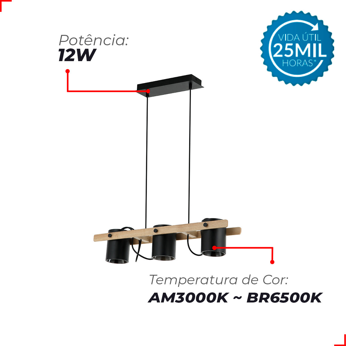 Pendente Led Kavas Focus Round 12w 2700k/6500k Preto Avant