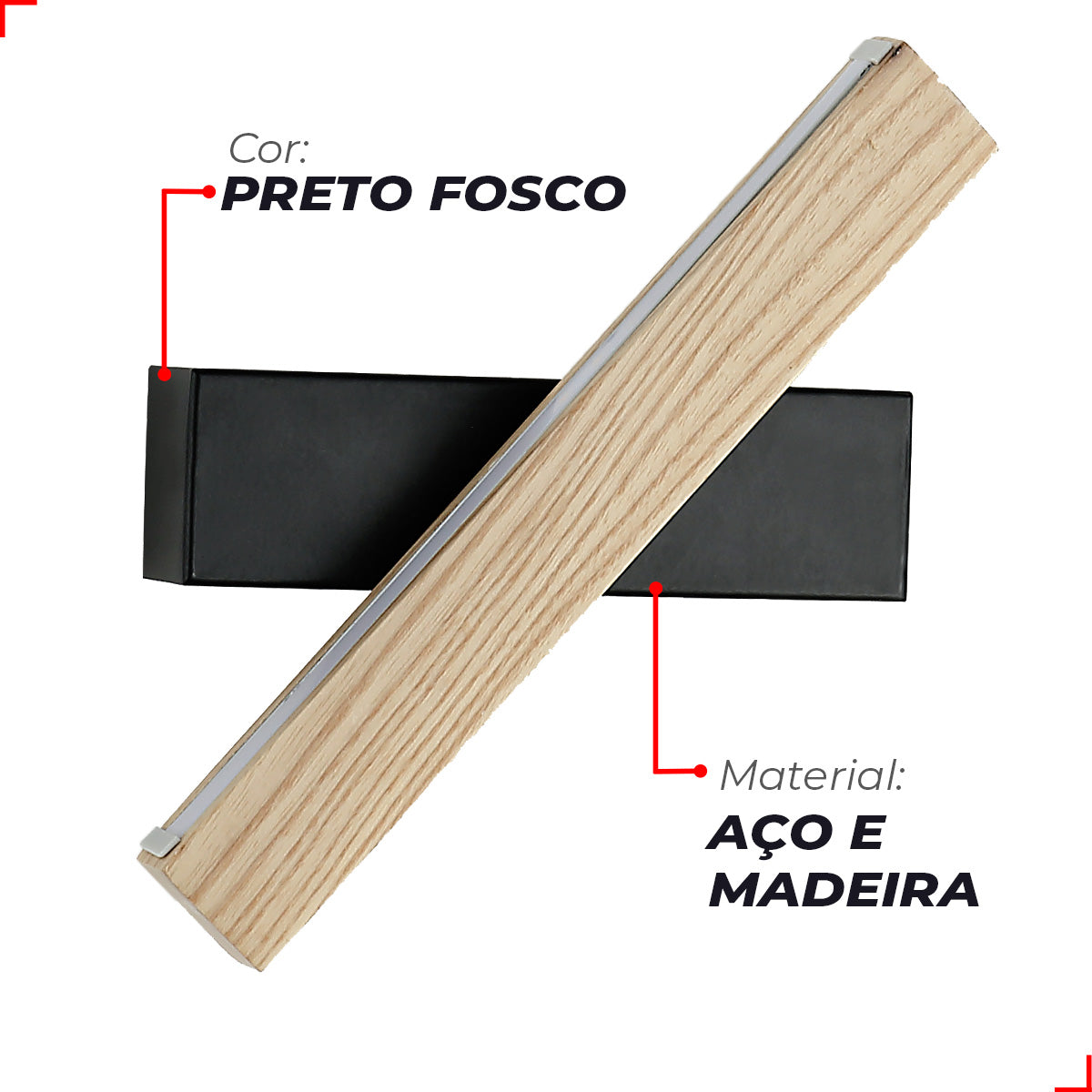 Arandela Led Kavas Liner 6W 6500k Branco Frio IP20 Bivolt Madeira Crua Avant