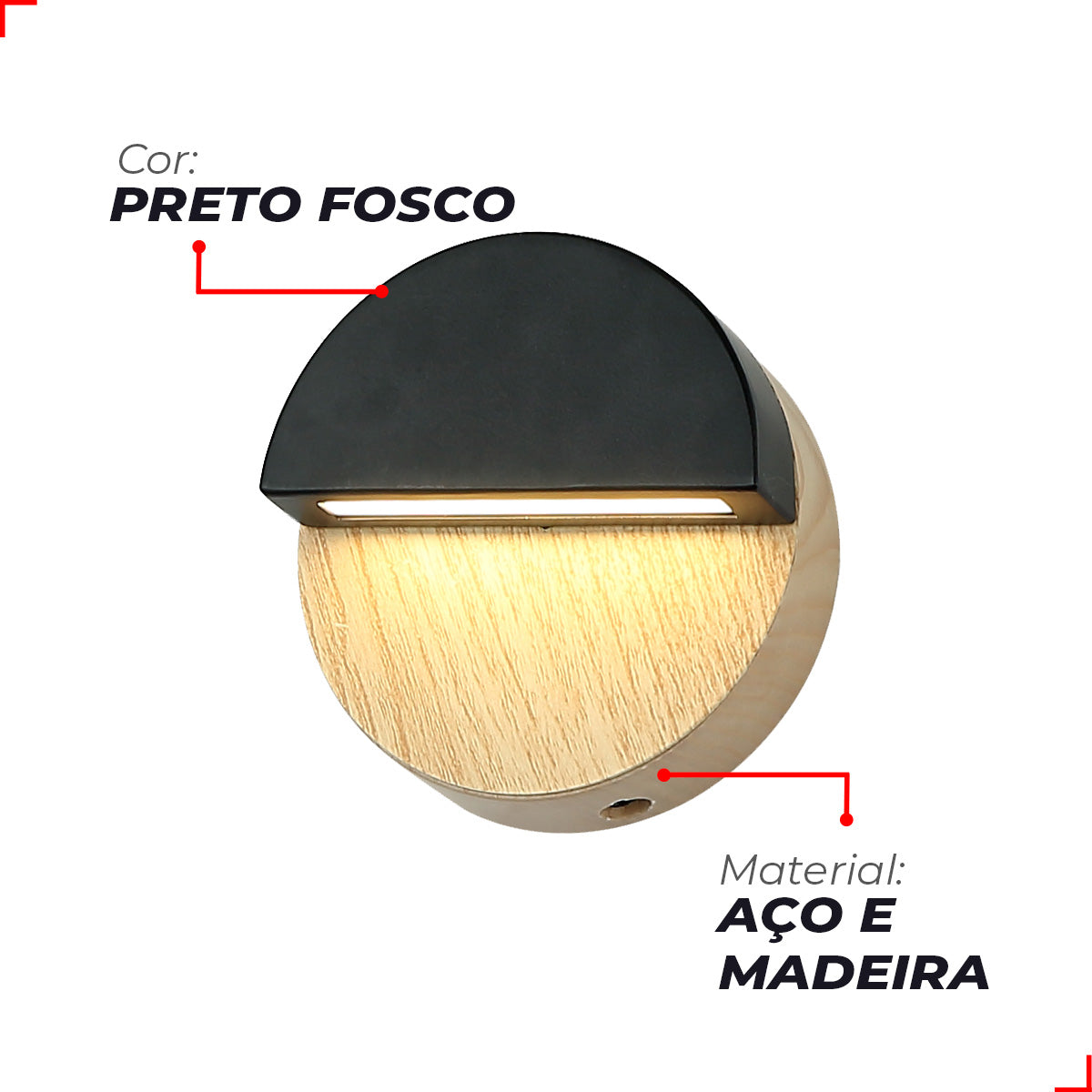 Arandela Led Kavas Round 6W 6500k Branco Frio IP20 Bivolt Preto Avant