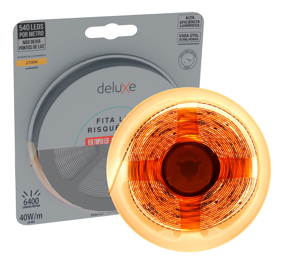 Fita Led Risque Trio 40w 2700k Branco Quente 5 Metros 24v Ip20 540 Leds/m Cod: 297010346 Deluxe By Avant