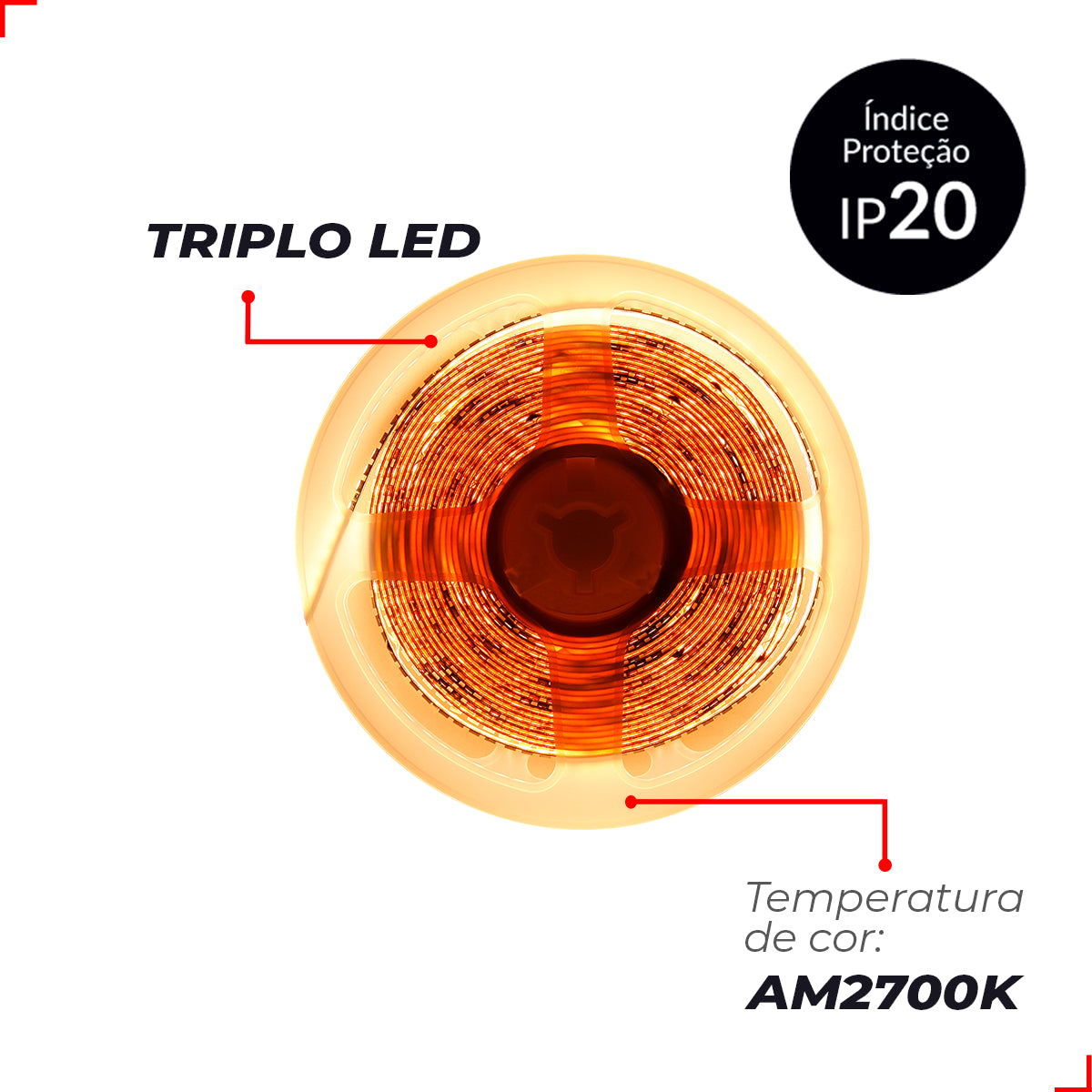 Fita Led Risque Trio 40w 2700k Branco Quente 5 Metros 24v Ip20 540 Leds/m Cod: 297010346 Deluxe By Avant