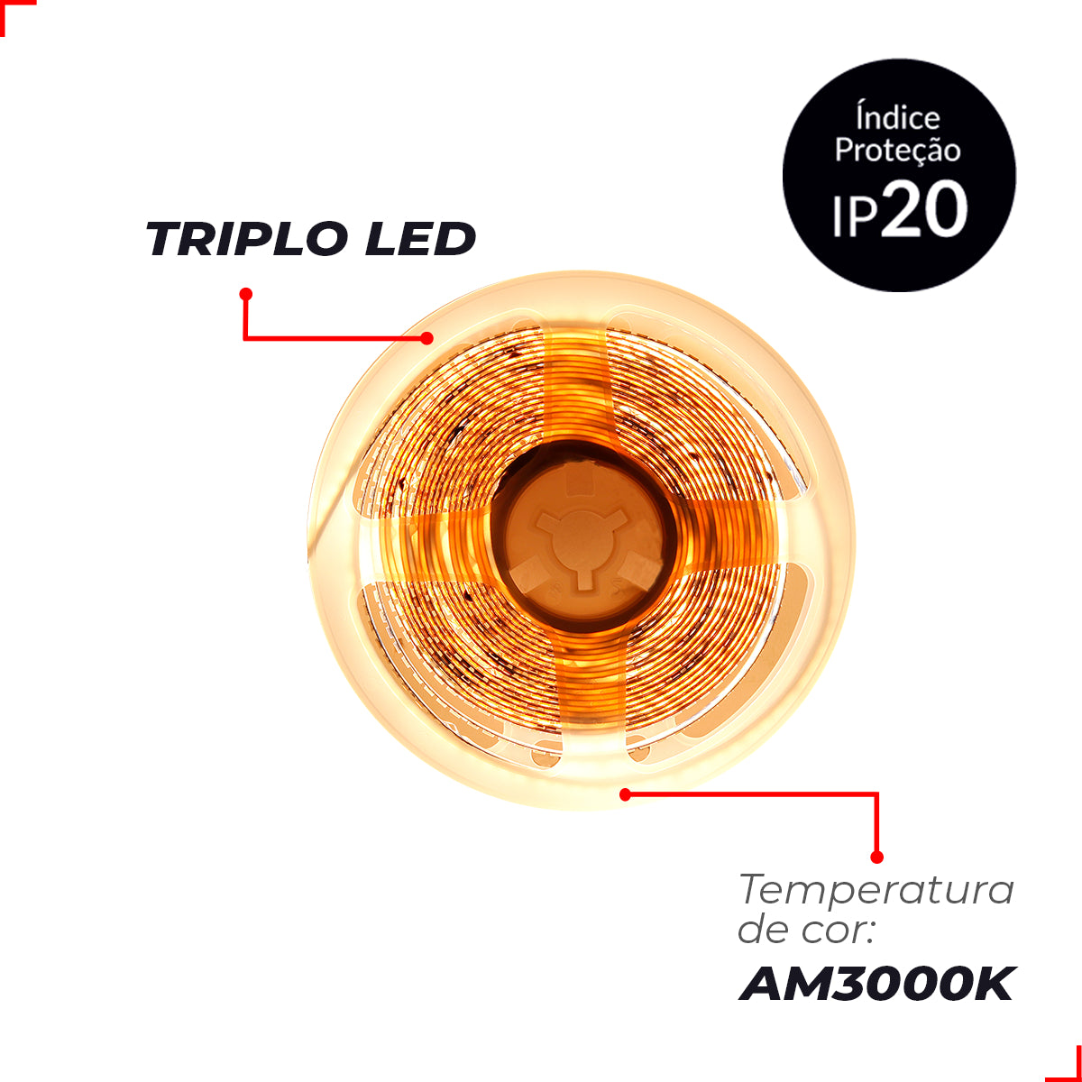 Fita Led Risque Trio 40w 3000k Branco Quente 5 Metros 24v Ip20 540 Leds/m Cod: 297020543 Deluxe By Avant