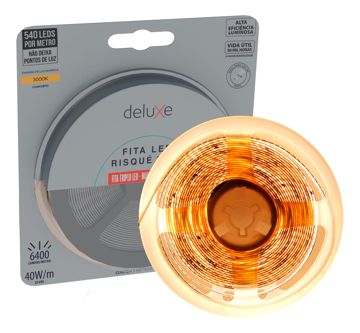 Fita Led Risque Trio 40w 3000k Branco Quente 5 Metros 24v Ip20 540 Leds/m Cod: 297020543 Deluxe By Avant