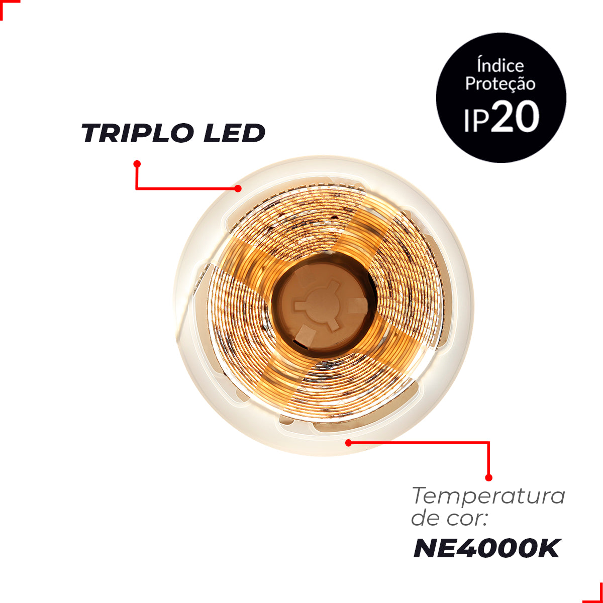 Fita Led Risque Trio 40w 4000k Branco Neutro 5 Metros 24v Ip20 540 Leds/m Cod: 297030849 Deluxe By Avant