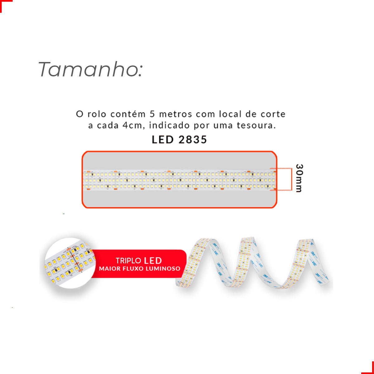 Fita Led Risque Trio 40w 6500k Branco Frio 5 Metros 24v Ip20 540 Leds/m Cod: 297041340 Deluxe By Avant