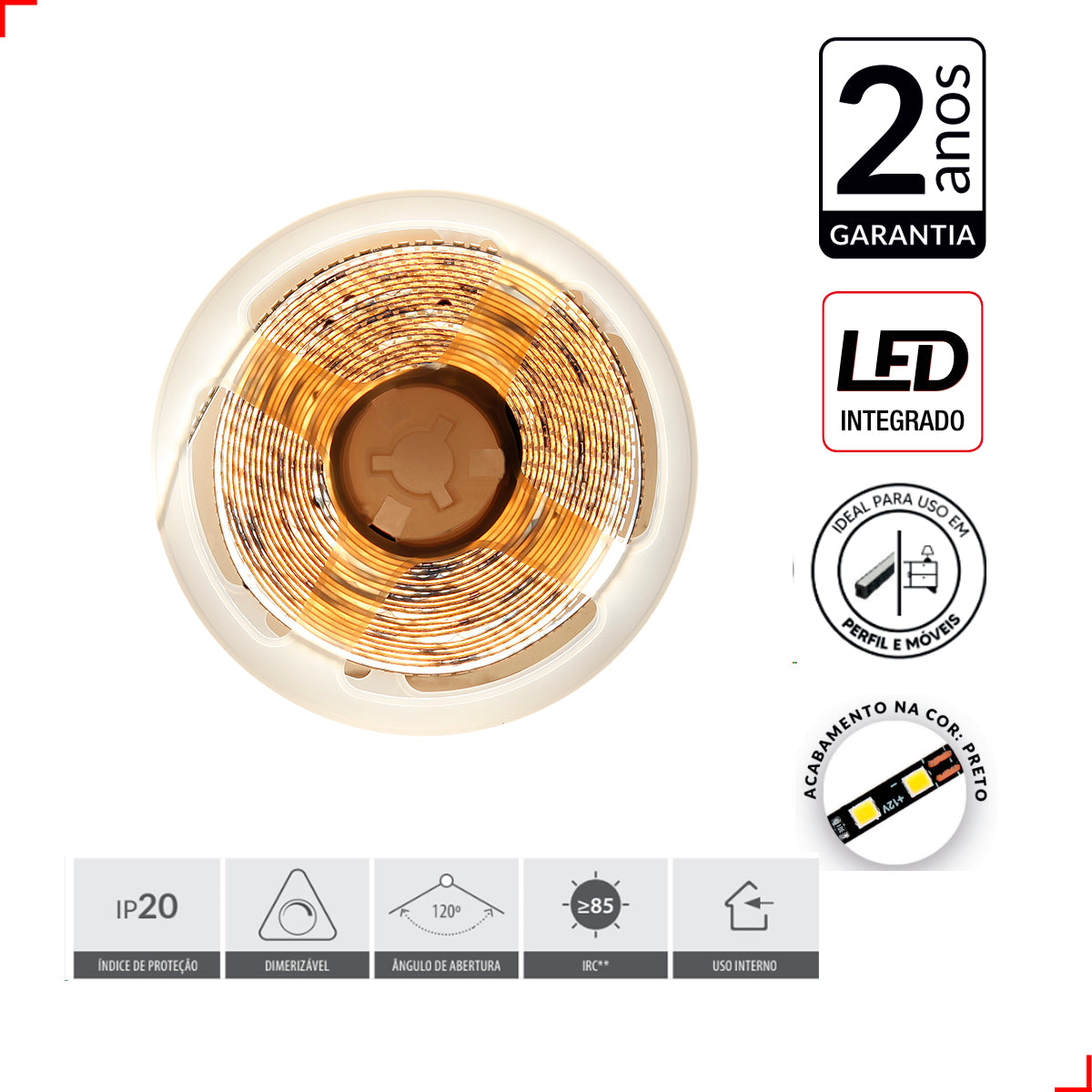 Fita Led Risqué Slim 8w 4000k Branco Neutro 960lm IP20 12v Preto Avant