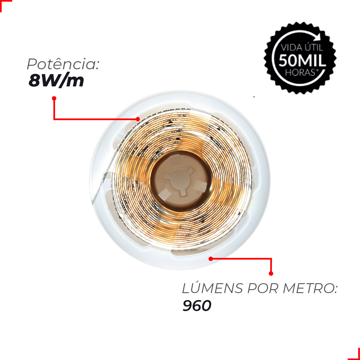 Fita Led Risqué Slim 8w 6500k Branco Frio 960lm IP20 12v Preto Avant