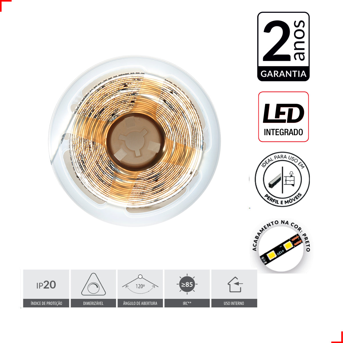 Fita Led Risqué Slim 8w 6500k Branco Frio 960lm IP20 12v Preto Avant