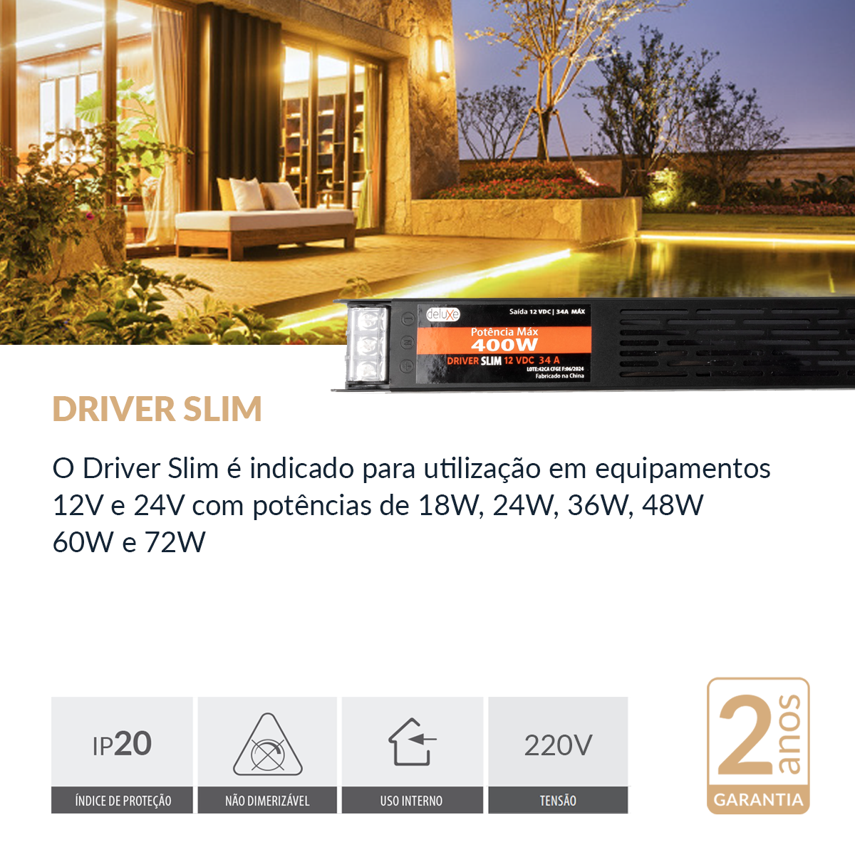 Fonte Driver Slim 400w 34a 12v IP20 220v Avant