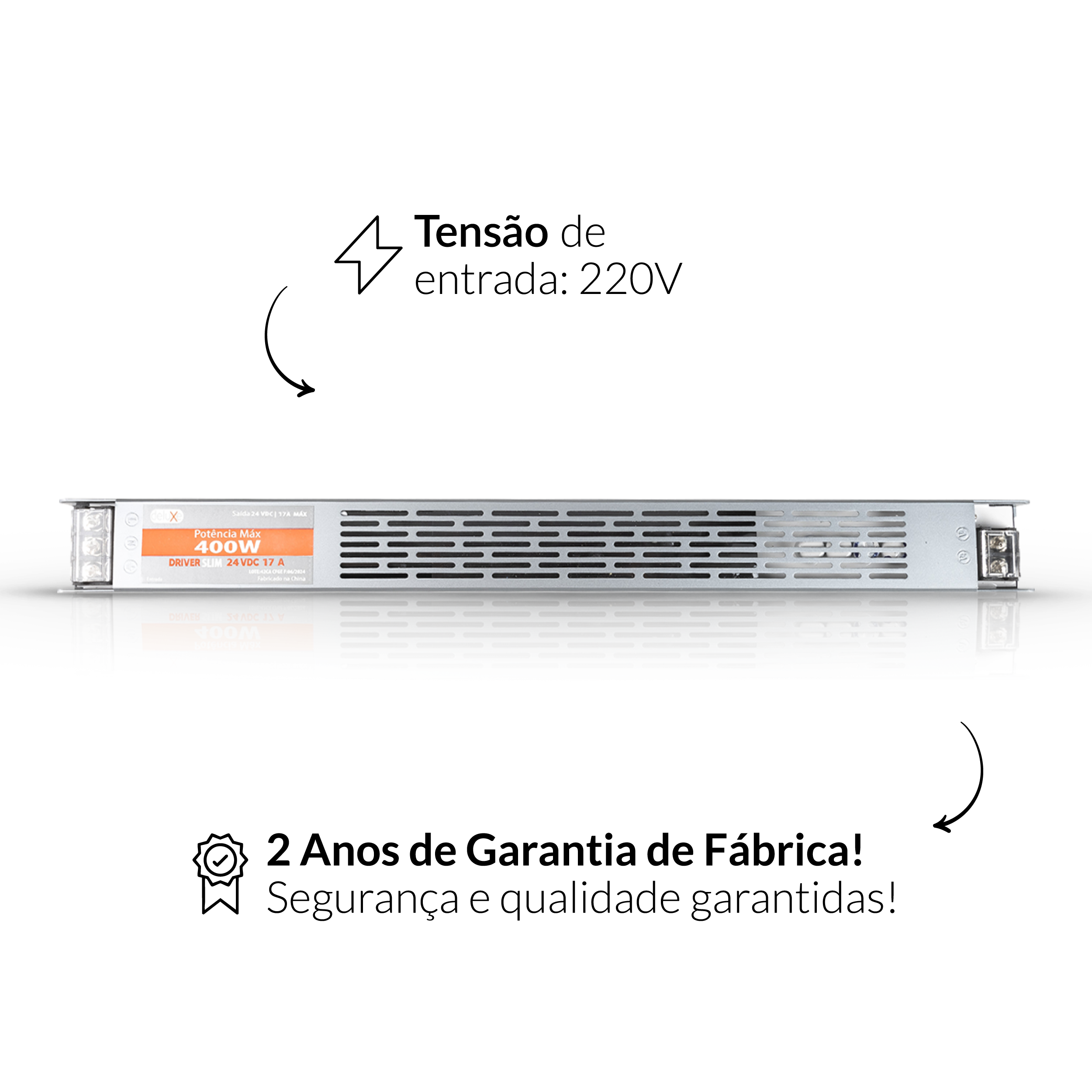 Fonte driver Slim 400w 17a 24v 220v Ip20 Cod: 994260873 Deluxe By Avant