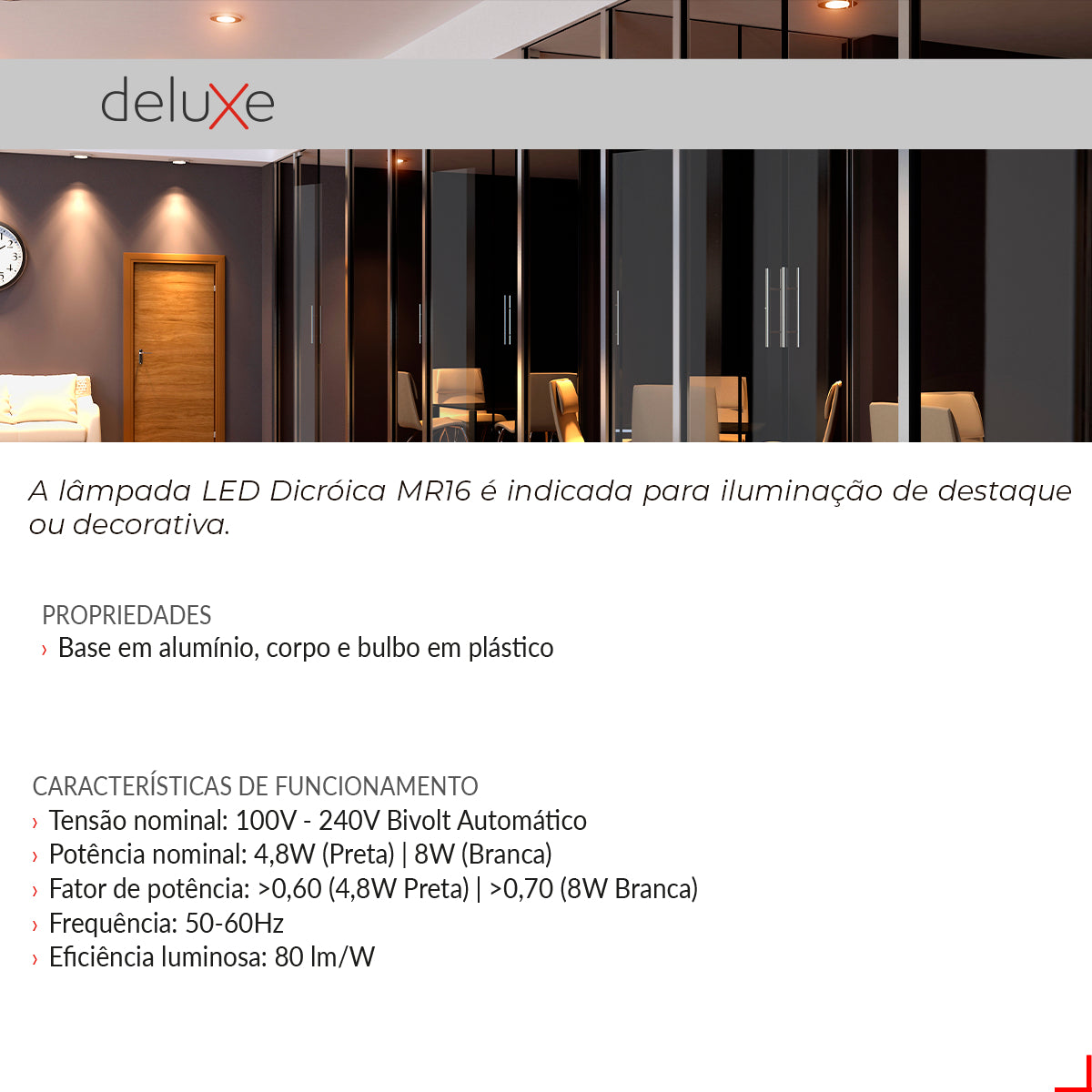 Lâmpada Led Dicróica MR16 4,8w 2700k Branco Quente GU10 IP20 Bivolt Preto Avant