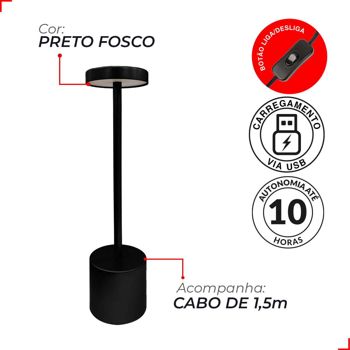 Luminária de Mesa Led Lumus Sem Fio 4w 2700K/6500K Bivolt IP20 Bivolt Preto Avant