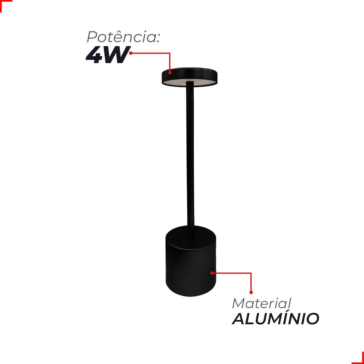 Luminária de Mesa Led Lumus Sem Fio 4w 2700K/6500K Bivolt IP20 Bivolt Preto Avant