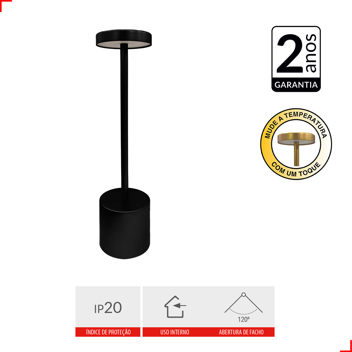Luminária de Mesa Led Lumus Sem Fio 4w 2700K/6500K Bivolt IP20 Bivolt Preto Avant