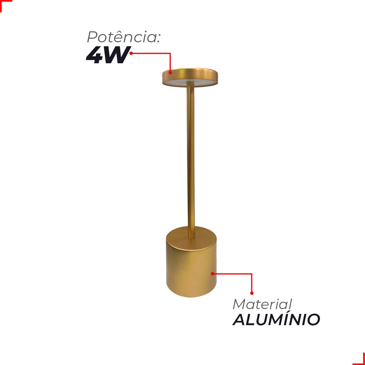Luminária de Mesa Led Lumus Sem Fio 4w 2700K/6500K Bivolt IP20 Bivolt Dourado Avant