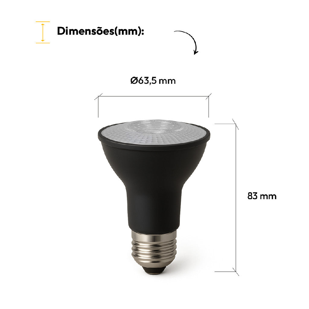 Lâmpada Led Par20 7w 2700K Branco Quente E27 IP65 Bivolt Preto Avant