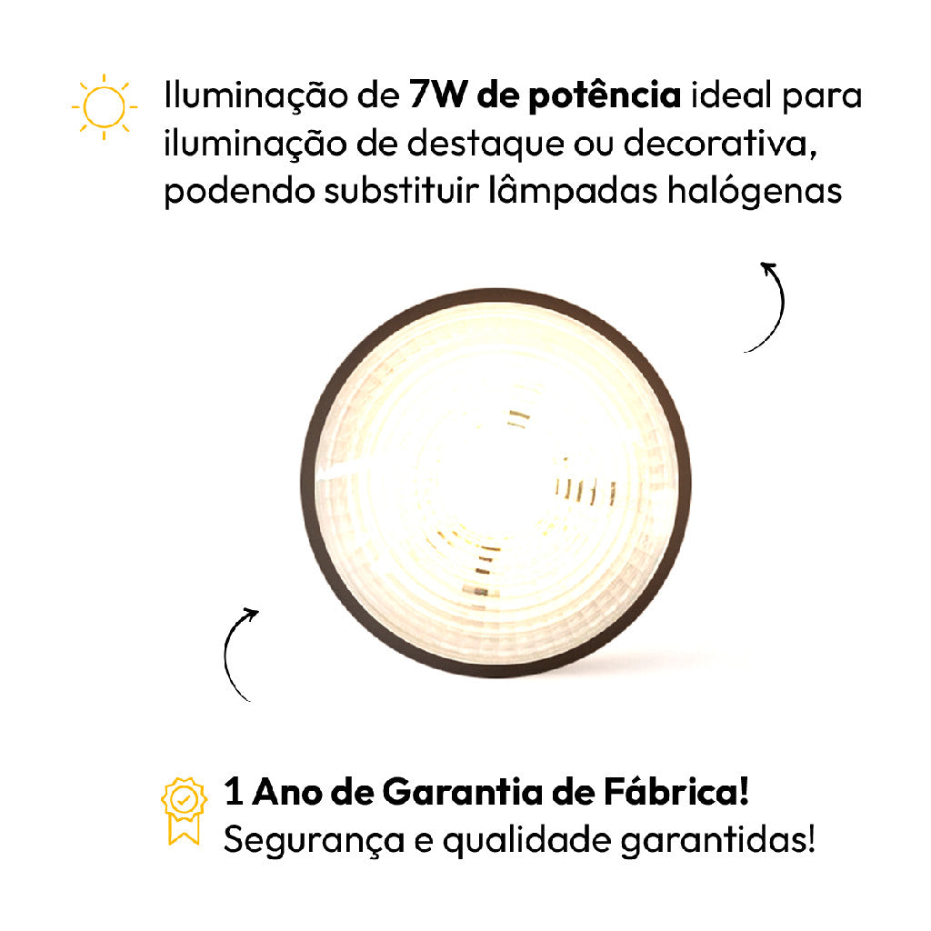 Lâmpada Led Par20 7w 2700K Branco Quente E27 IP65 Bivolt Preto Avant