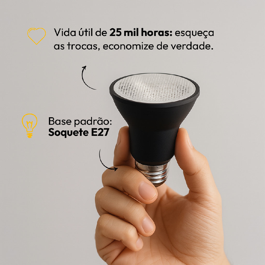 Lâmpada Led Par20 7w 4000k Branco Neutro E27 IP65 Bivolt Preto Avant