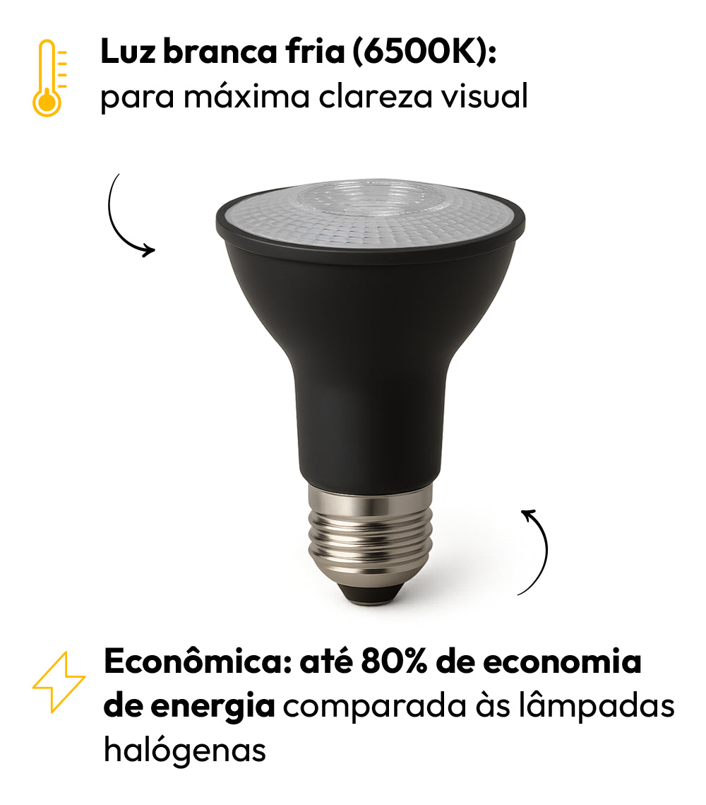 Lâmpada Led Par20 7w 6500K Branco Frio E27 IP65 Bivolt Preto Avant