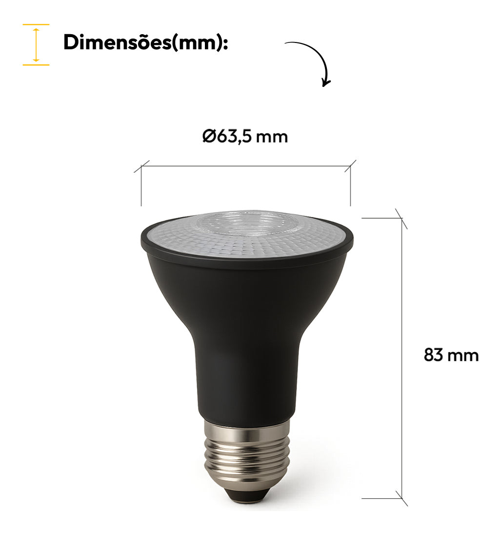 Lâmpada Led Par20 7w 6500K Branco Frio E27 IP65 Bivolt Preto Avant