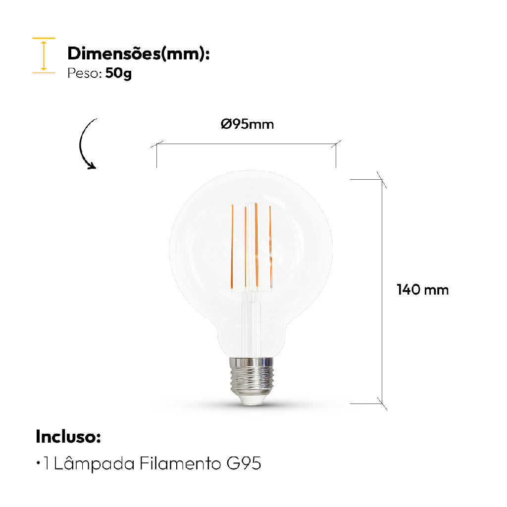 Lampada Led Globo Retro Clear G95 9W 900lm 2700k E27 Deluxe