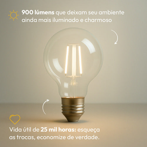 Lampada Led Globo Retro Clear G95 9w 4000k Branco Neutro E27 Bivolt Deluxe