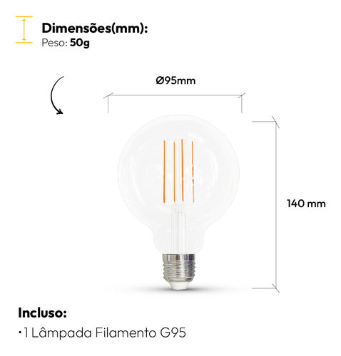 Lampada Led Globo Retro Clear G95 9w 4000k Branco Neutro E27 Bivolt Deluxe