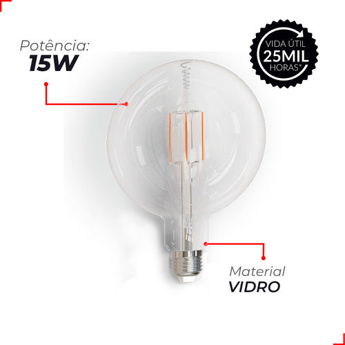 Lampada Led Globo Retro Clear G200 15w 4000k Branco Neutro E27 Ip20 Cod: 353320873 Deluxe By Avant