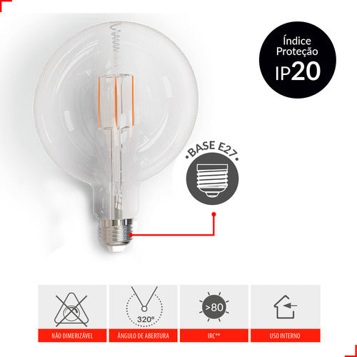 Lampada Led Globo Retro Clear G200 15w 4000k Branco Neutro E27 Ip20 Cod: 353320873 Deluxe By Avant