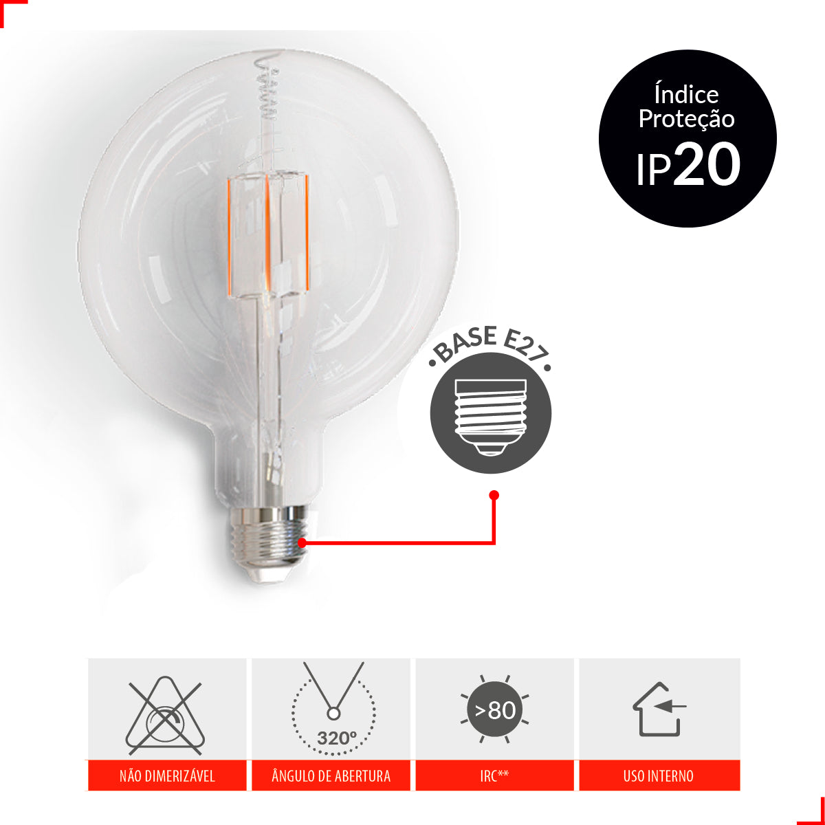 Lampada Led Globo Retro Clear G200 15w 6500k Branco Frio E27 Ip20 Cod: 353331374 Deluxe By Avant