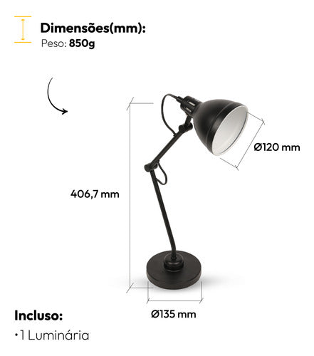 Luminária de Mesa Cyber Articulada 25W E27 IP20 Bivolt Preto Avant