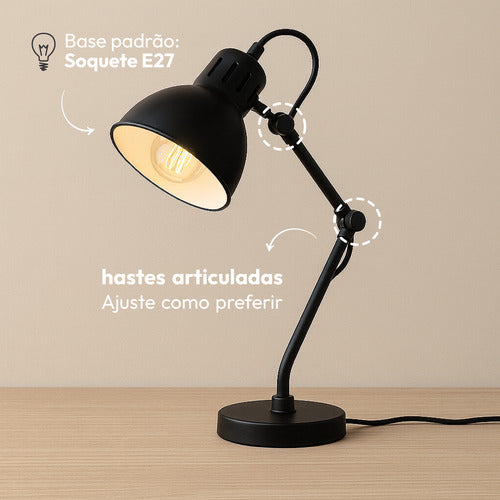 Luminária de Mesa Cyber Articulada 25W E27 IP20 Bivolt Preto Avant