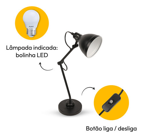 Luminária de Mesa Cyber Articulada 25W E27 IP20 Bivolt Preto Avant
