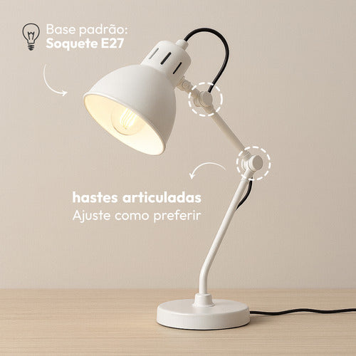 Luminária de Mesa Cyber Articulada 25W E27 IP20 Bivolt Branco Avant