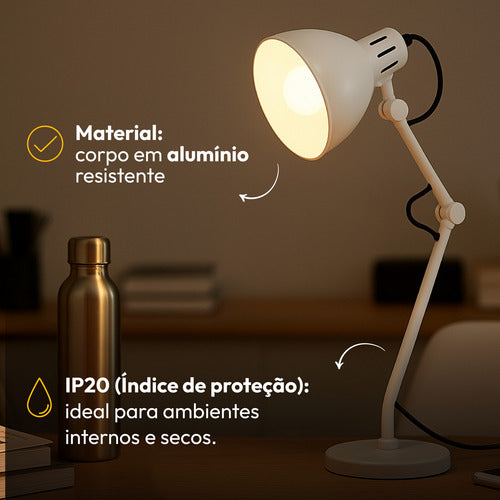 Luminária de Mesa Cyber Articulada 25W E27 IP20 Bivolt Branco Avant
