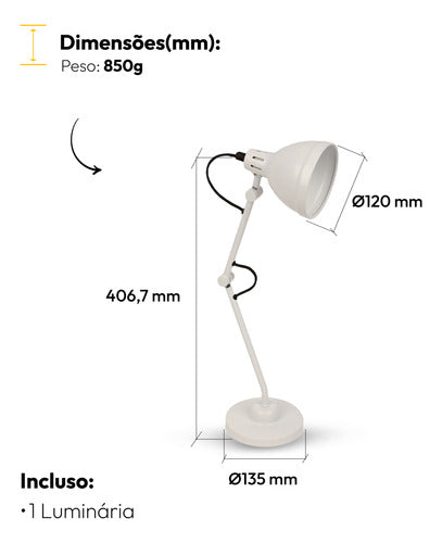 Luminária de Mesa Cyber Articulada 25W E27 IP20 Bivolt Branco Avant