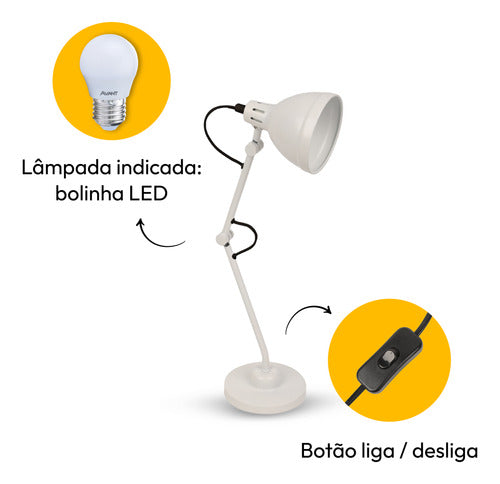 Luminária de Mesa Cyber Articulada 25W E27 IP20 Bivolt Branco Avant