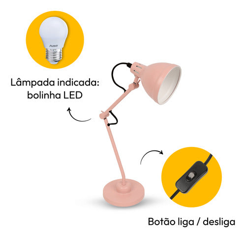 Luminária de Mesa Cyber Articulada 25W E27 IP20 Bivolt Rosa Avant