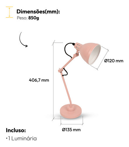 Luminária de Mesa Cyber Articulada 25W E27 IP20 Bivolt Rosa Avant